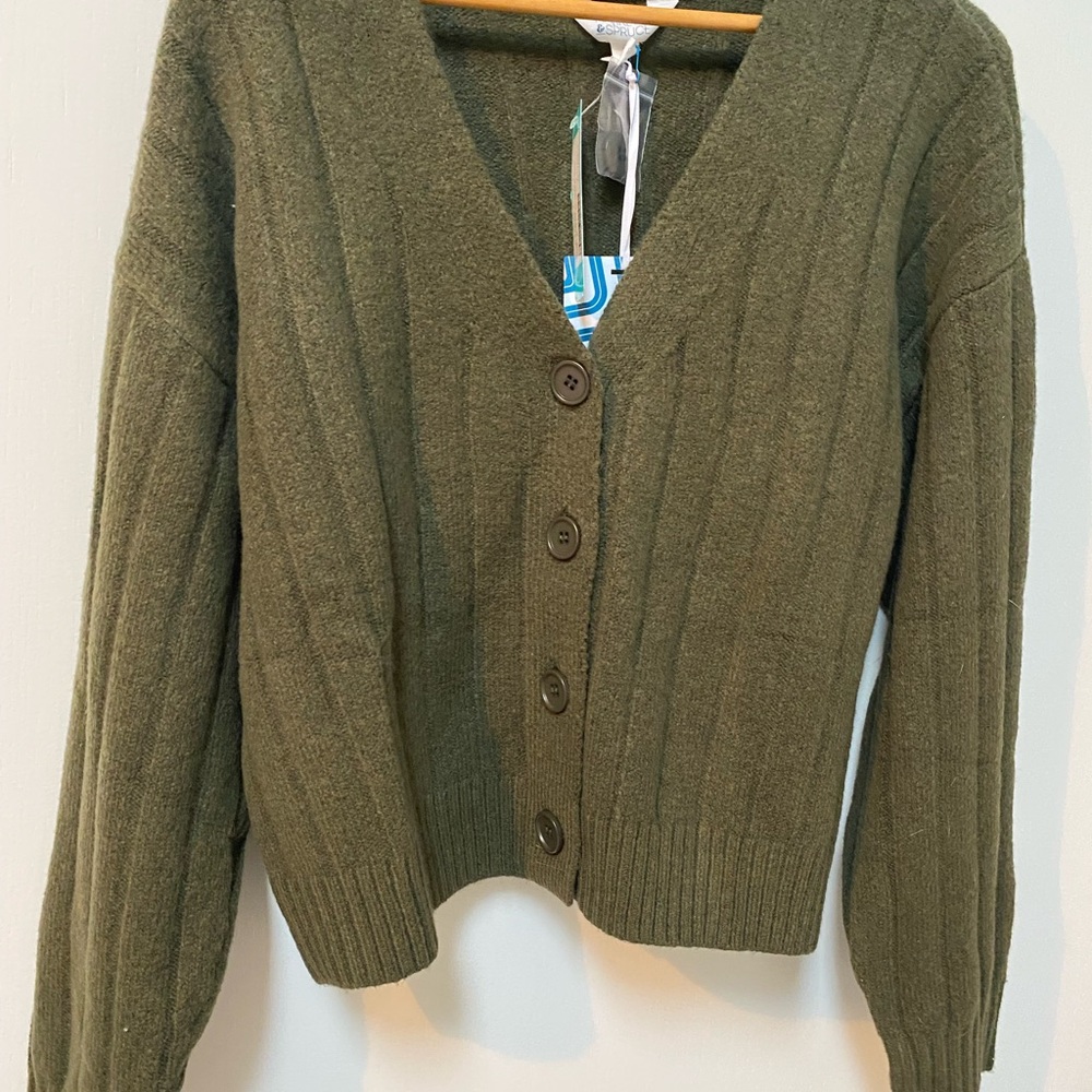 Elegant Olive Green Cardigan Sweater